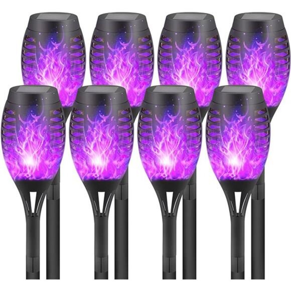Purple Solar Lights Outdoor, 8 Pack Solar Torches Lights Flickering Flame - Picture 1 of 7